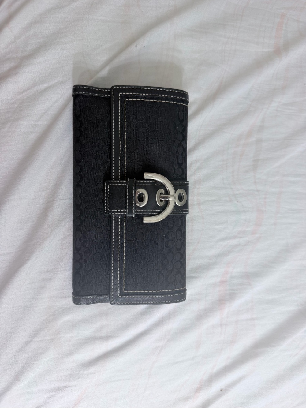 Coach Black Signature Leather Wallet with Silver-Tone G Buckle